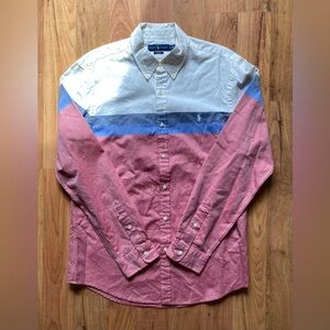 Ralph Lauren Slim Fit Oxford Button Down Short Mens XL White Blue Red Colorblock